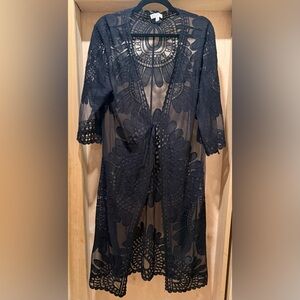 L Love Black Sheer Lace Overlay Duster Size Small NEW